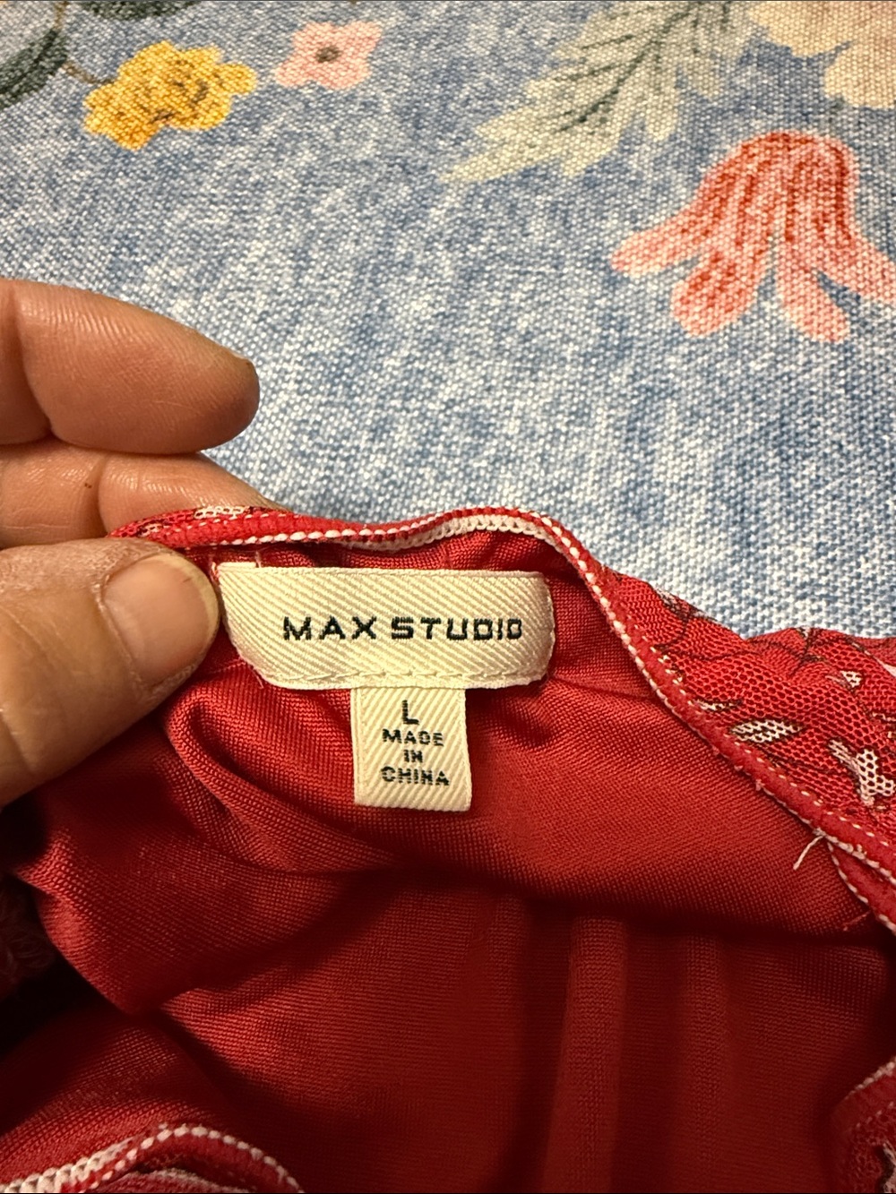 Max Studio Red Floral Tiered Midi Dress Sleeveless V-Neck Boho L - Picture 3 of 4